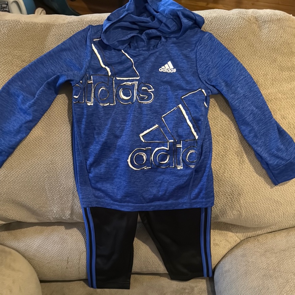Adidas Blue Hoodie and Black Pants Set